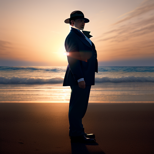 The dawn breaks, Poirot stands alone on the beach, watching the sun rise, his face thoughtful yet at peace, a symbol of justice served.